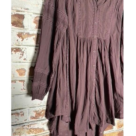 Free People Victorian Buttondown Pure Cotton Lace Detail Oversized Tunic Top - Picture 4 of 11